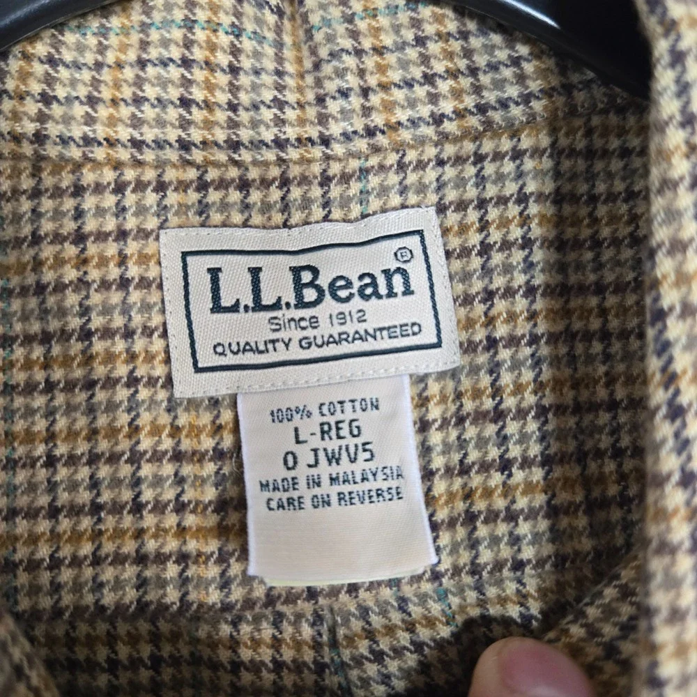 L.L. Bean shirt Men's Large Long Sleeve brown tan Gray Houndstooth RARE - Picture 3 of 8